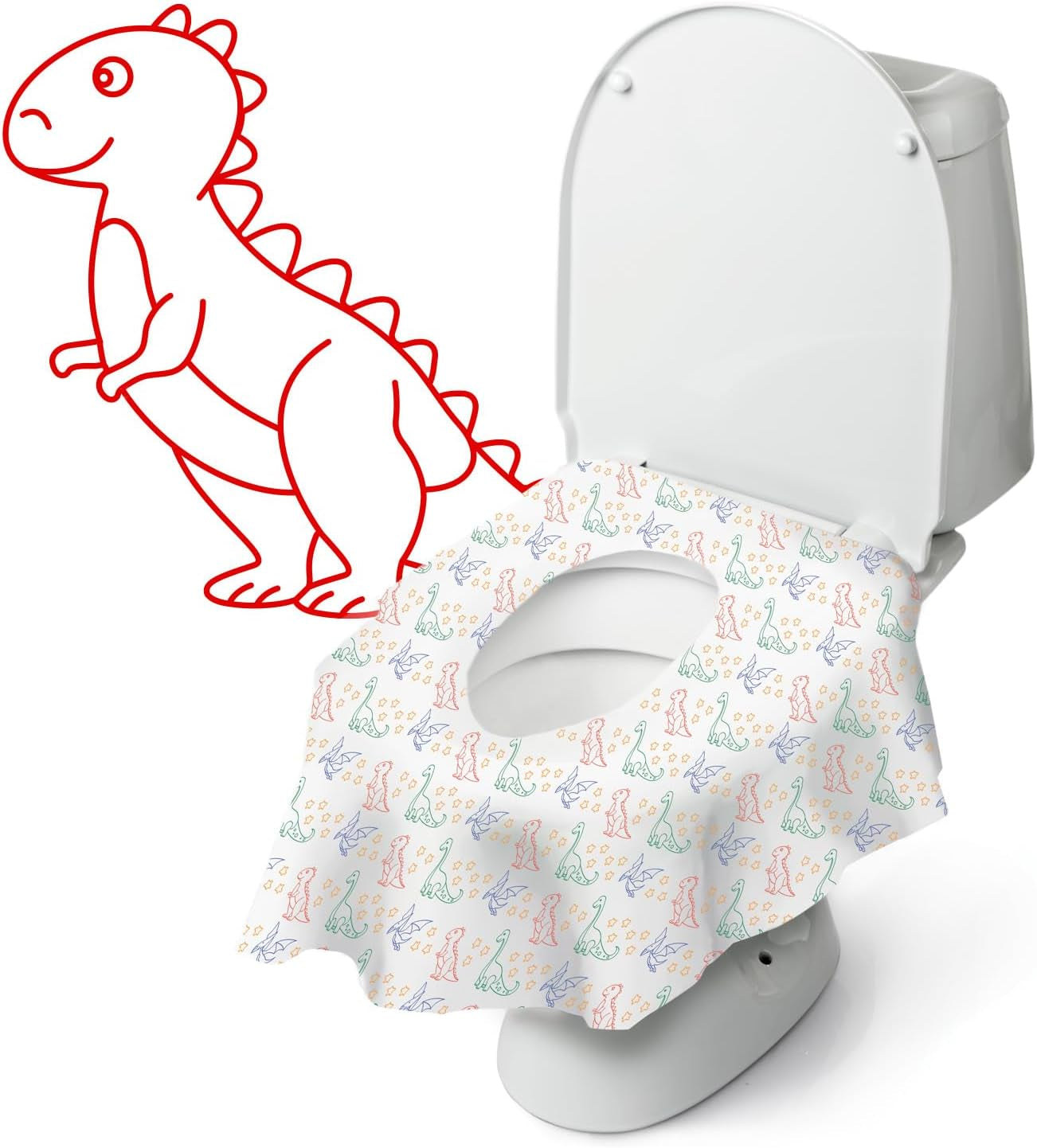 Dino Travel Disposable Toilet Seat Cover for Kids 20Pk, Waterproof Extra Large Toilet Cover, Individually Wrapped Toilet Seat Covers Disposable Travel Pack, Toddler Toilet Covers Disposable