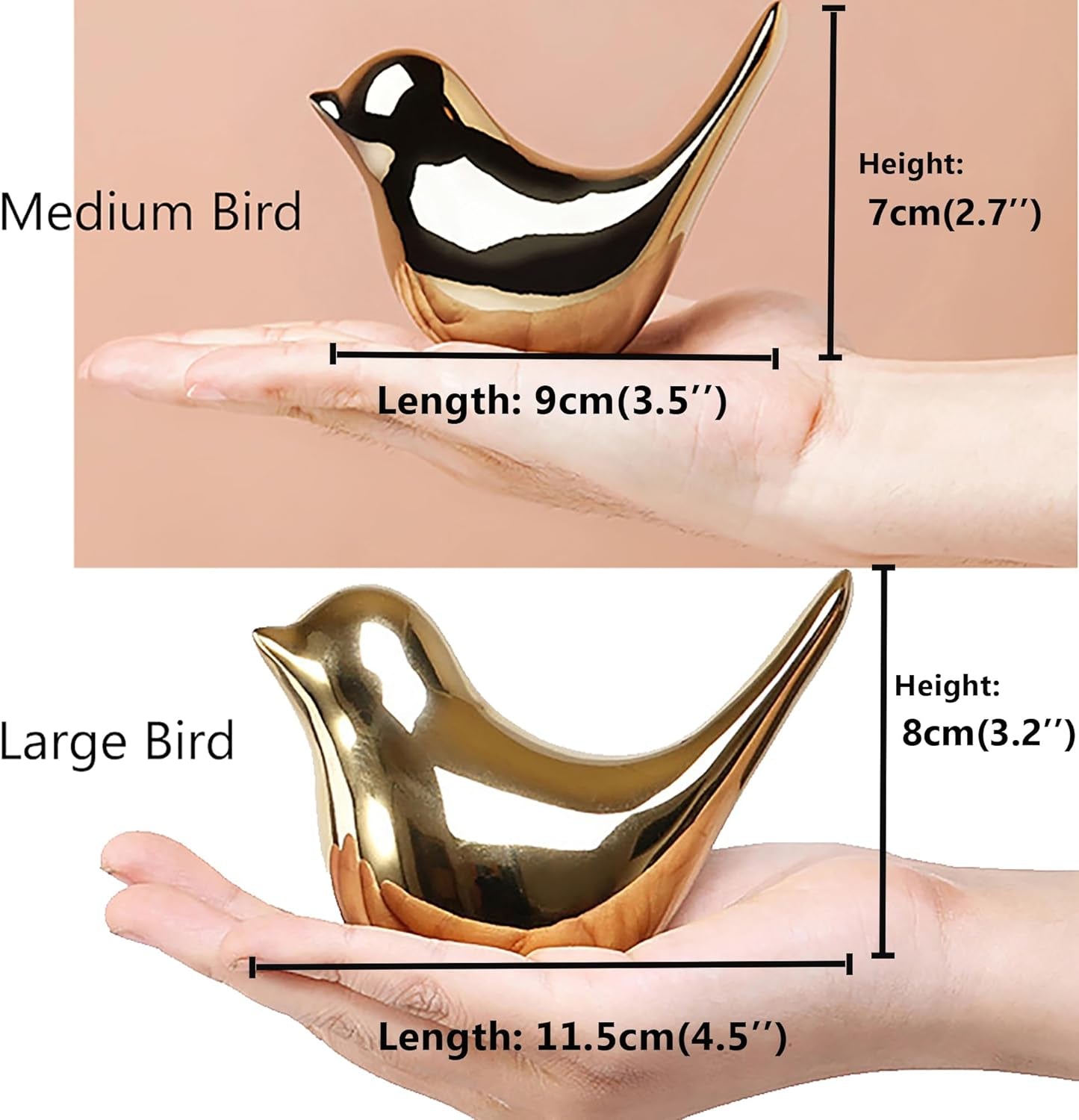 Small Birds Statues Gold Home Decor Modern Style Figurine Decorative Ornaments for Living Room, Bedroom, Office Desktop, Cabinets