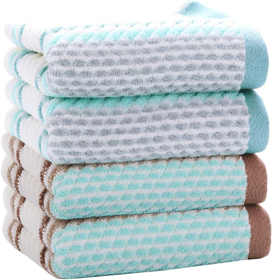 Hand Towels Set of 4 Striped Pattern 100% Cotton Soft Absorbent Decorative Towel for Bathroom 13.4 X 29.5 Inch (Green and Brown)