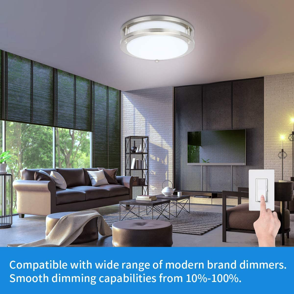 36W Dimmable LED Flush Mount Ceiling Light Fixture, Kitchen Light Fixtures, 12 Inch Ceiling Lights for Bedroom, Bathroom, 3000K/4000K/5000K Adjustbale, Super Bright 4000LM