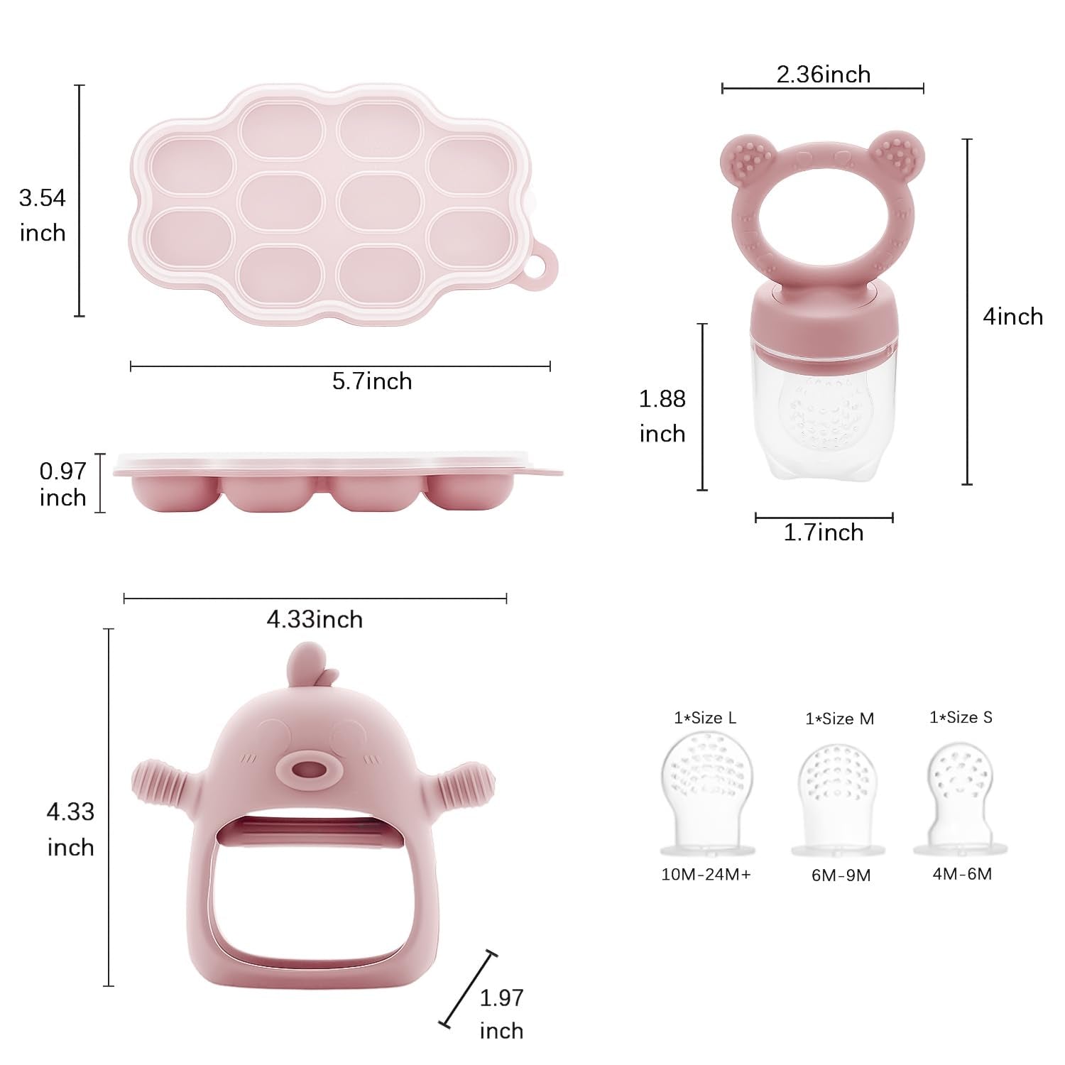 Baby Fruit Feeder Pacifier - 3 Pack | 1 Baby Food Feeder & 1 Baby Teether & 1 Baby Popsicle Molds | Breastmilk Popsicle Molds | Baby Teething Toys | Baby Fruit Food Feeder Pacifier | Teething (Blush)