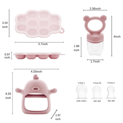 Baby Fruit Feeder Pacifier - 3 Pack | 1 Baby Food Feeder & 1 Baby Teether & 1 Baby Popsicle Molds | Breastmilk Popsicle Molds | Baby Teething Toys | Baby Fruit Food Feeder Pacifier | Teething (Blush)