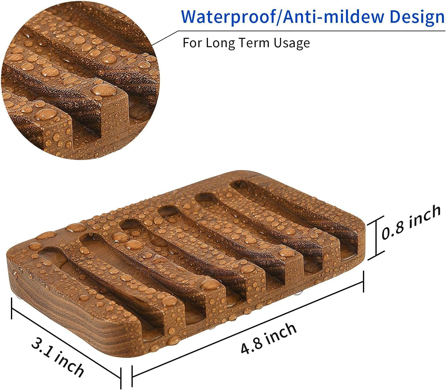 Wooden Soap Dishes for Bathroom/Shower, Bar Soap Holder with Self Draining Tray, Natural Waterfall Drain Soap Saver, Teak (2P)