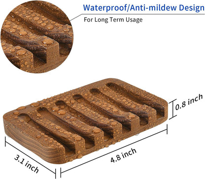 Wooden Soap Dishes for Bathroom/Shower, Bar Soap Holder with Self Draining Tray, Natural Waterfall Drain Soap Saver, Teak (2P)