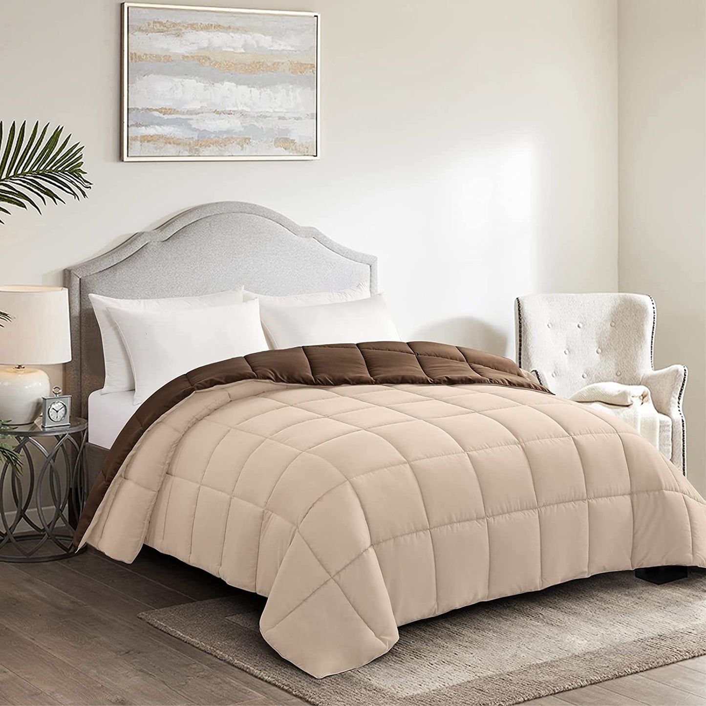 Lightweight Twin Comforter - Brown down Alternative Comforters Twin Size Bed, All Season Duvet Insert Quilted Reversible Bedding Comforter Soft Twin Size Chocolate Brown/Beige