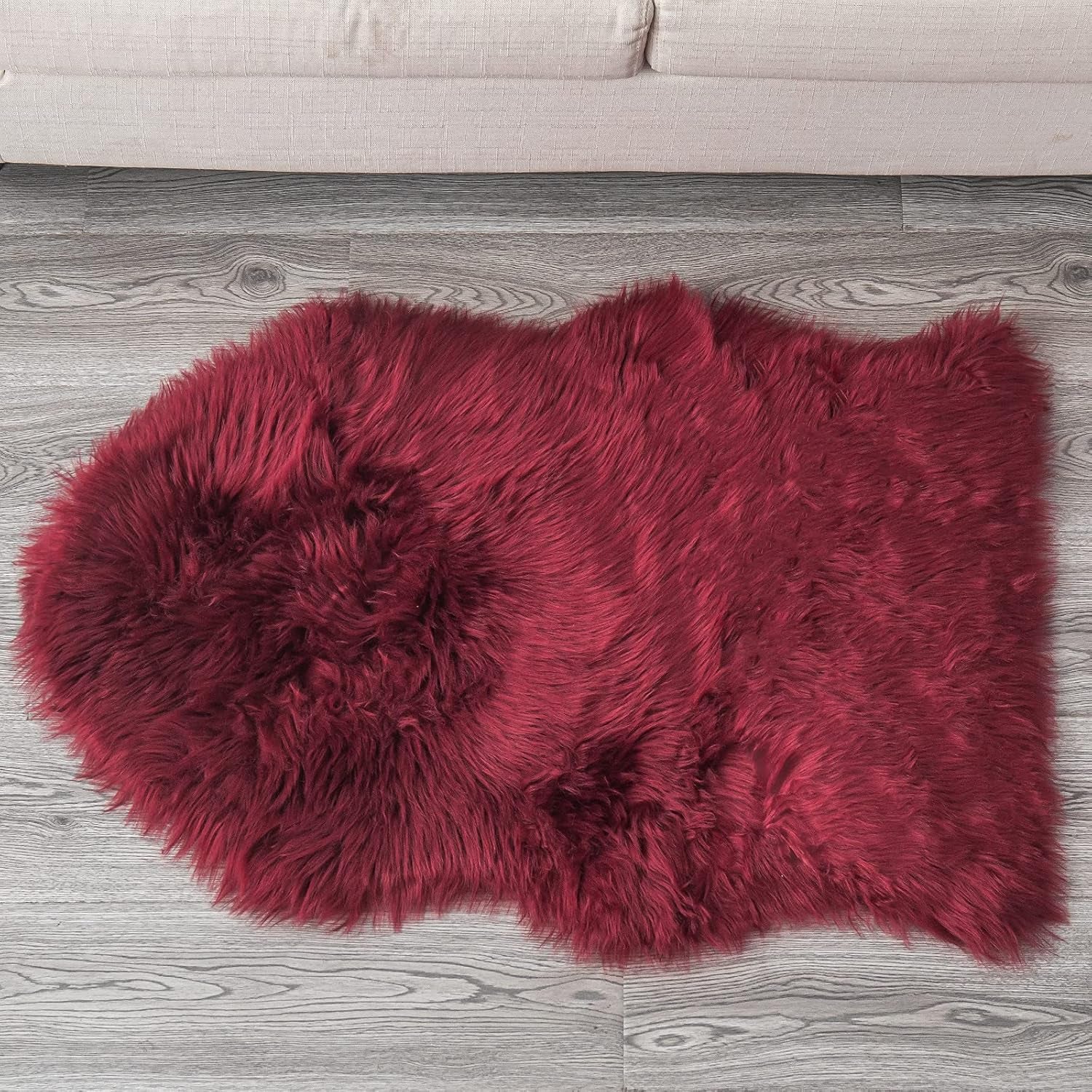 Luxury Soft Faux Sheepskin Fur Chair Couch Cover Area Rug Bedroom Floor Sofa Living Room (2 X 3 Ft, Burgundy)