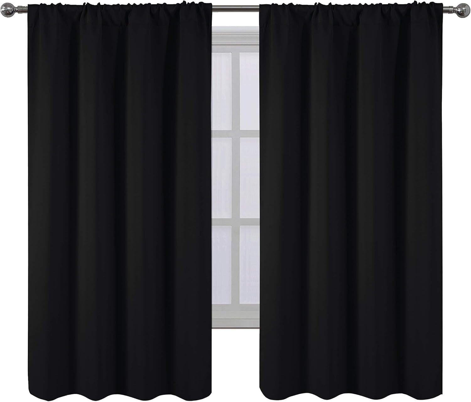 Black Blackout Curtains/42 X 63 Inch/Set of 2 Panels Rod Pocket Room Darkening Curtains for Bedroom