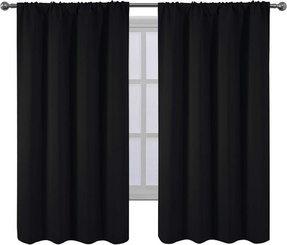 Black Blackout Curtains/42 X 63 Inch/Set of 2 Panels Rod Pocket Room Darkening Curtains for Bedroom