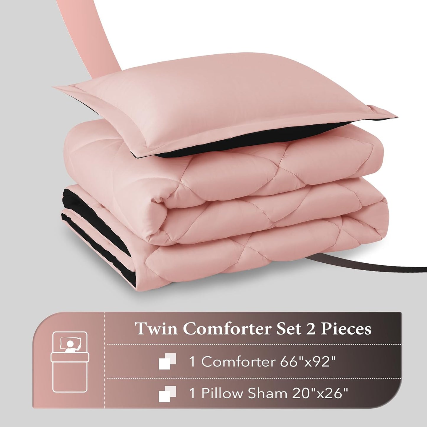 Twin Comforter Set - Pink and Black Twin Comforter, Soft Bedding Sets for All Seasons -2 Pieces - 1 Comforter (66"X92") and 1 Pillow Sham(20"X26")