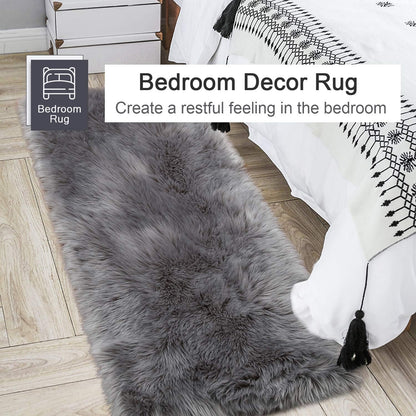 Luxury Fluffy Area Rugs Furry Rug for Bedroom Faux Fur Sheepskin Nursery Rugs Fur Carpet for Kids Room Living Room Home Decor Floor Mat, Rectangle 2Ft X 3Ft Grey