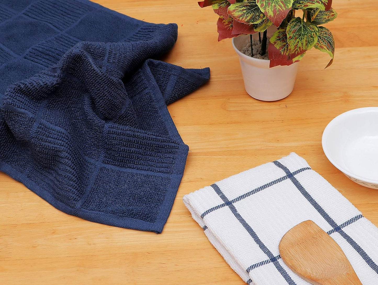 Kitchen Towels Set of 4 - Fast Absorbing, Quick Dry & Super Soft Terry Cotton Dish Towel with Hanging Loop for Cleaning and Drying Dish (16 X 26 Inches - Blue)