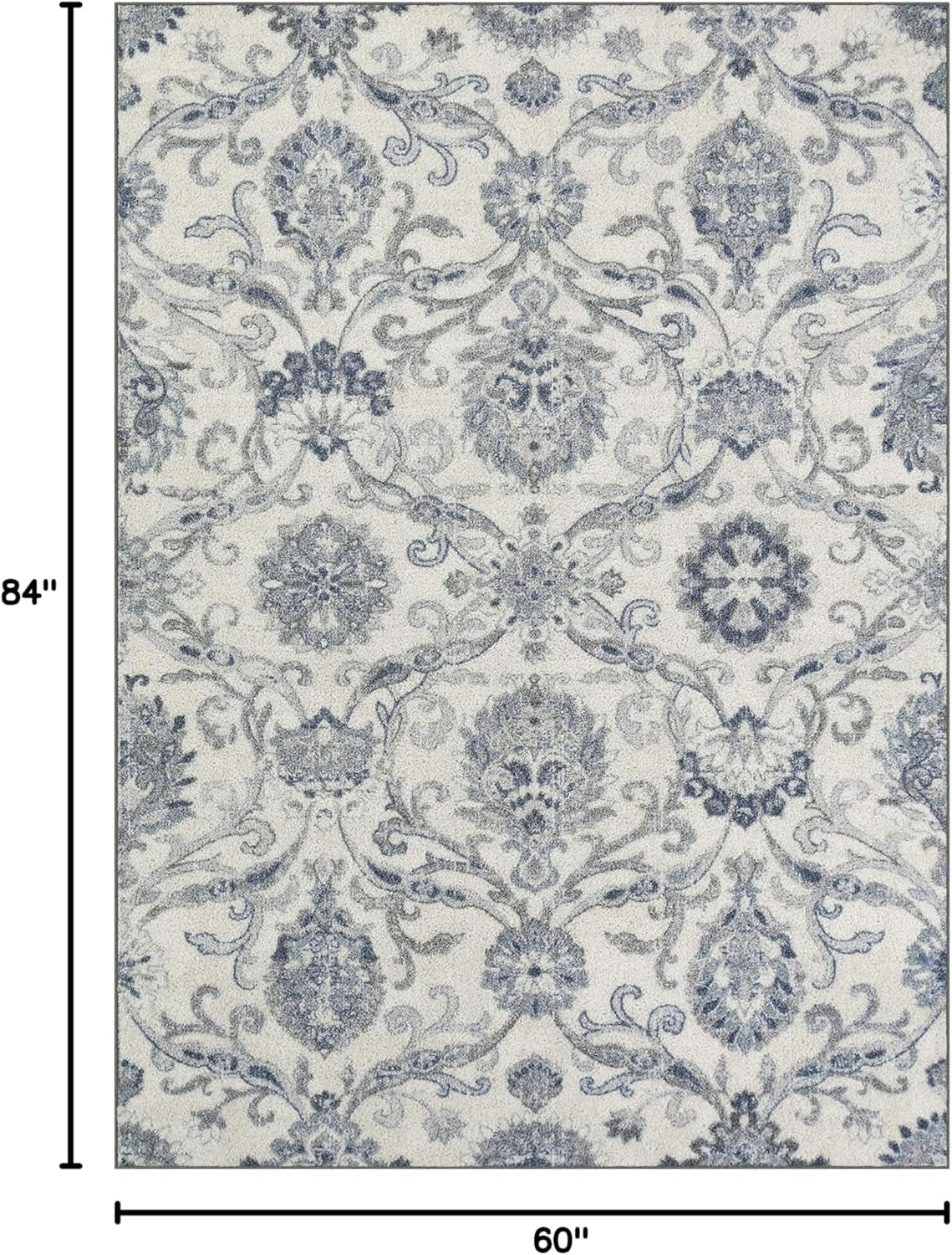 Blooming Damask Area Rugs Carpet for Living Room & Bedroom [Made in USA], 5 X 7, Grey/Blue