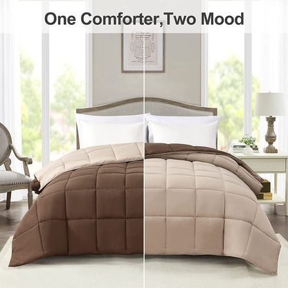 Lightweight Twin Comforter - Brown down Alternative Comforters Twin Size Bed, All Season Duvet Insert Quilted Reversible Bedding Comforter Soft Twin Size Chocolate Brown/Beige