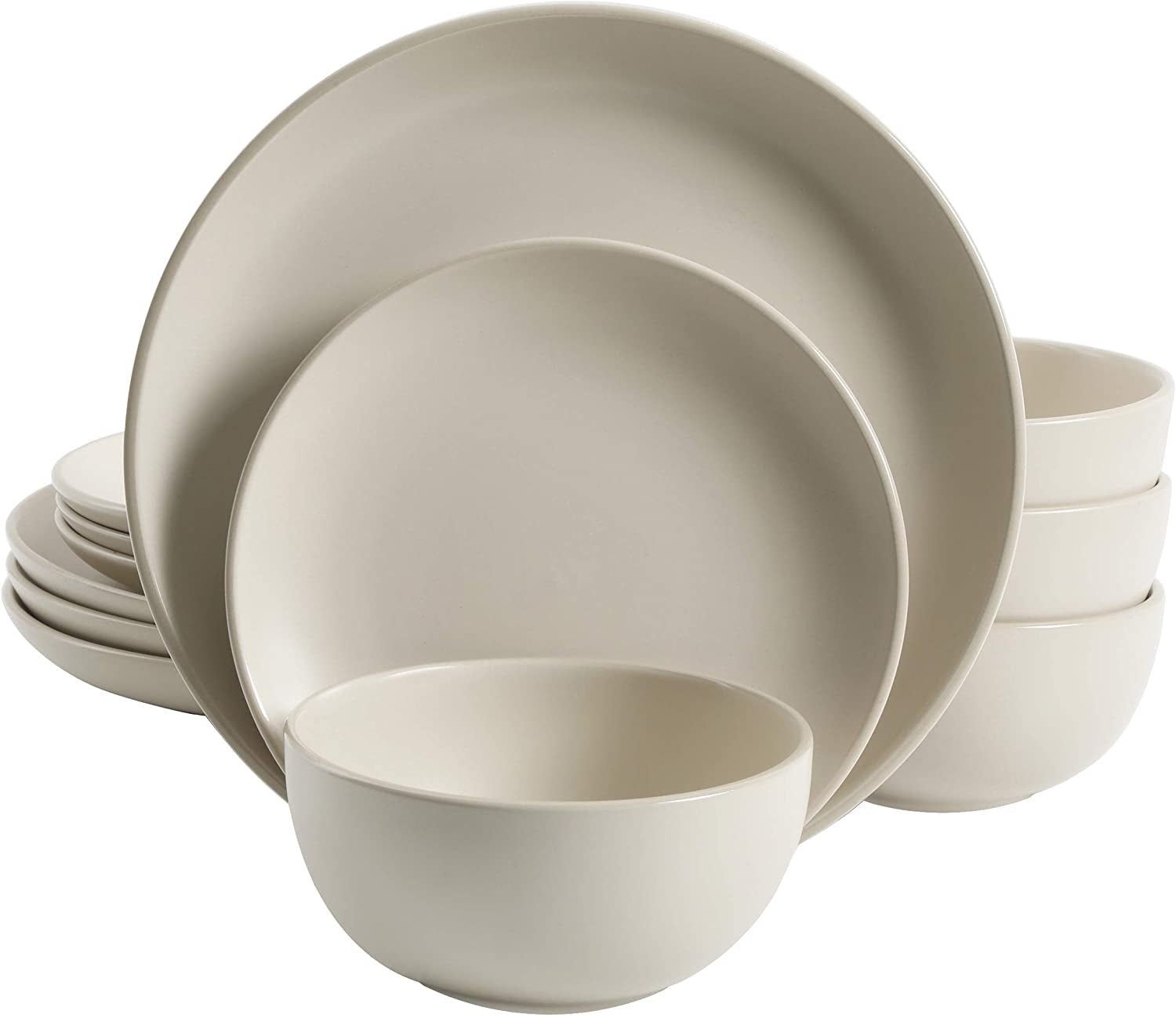 Rockaway round Stoneware Dinnerware Set, Service for 4 (12Pcs), Cream