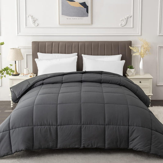 California King Comforter Duvet Insert - All Season Dark Grey Comforters Cal King - Quilted down Alternative Bedding Comforter with Corner Tabs - Winter Summer Fluffy Soft - Machine Washable