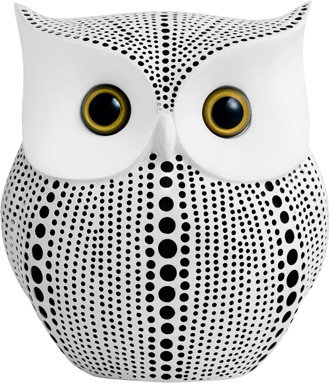 Owl Statue for Home Decor Accents Office Decoration, Handmade Polka Dots Buhos Modern Bird Figurine for Indoor Book Shelf Desktop Cabinet Fireplace Mantel Living Room Bedroom Ornament (White)