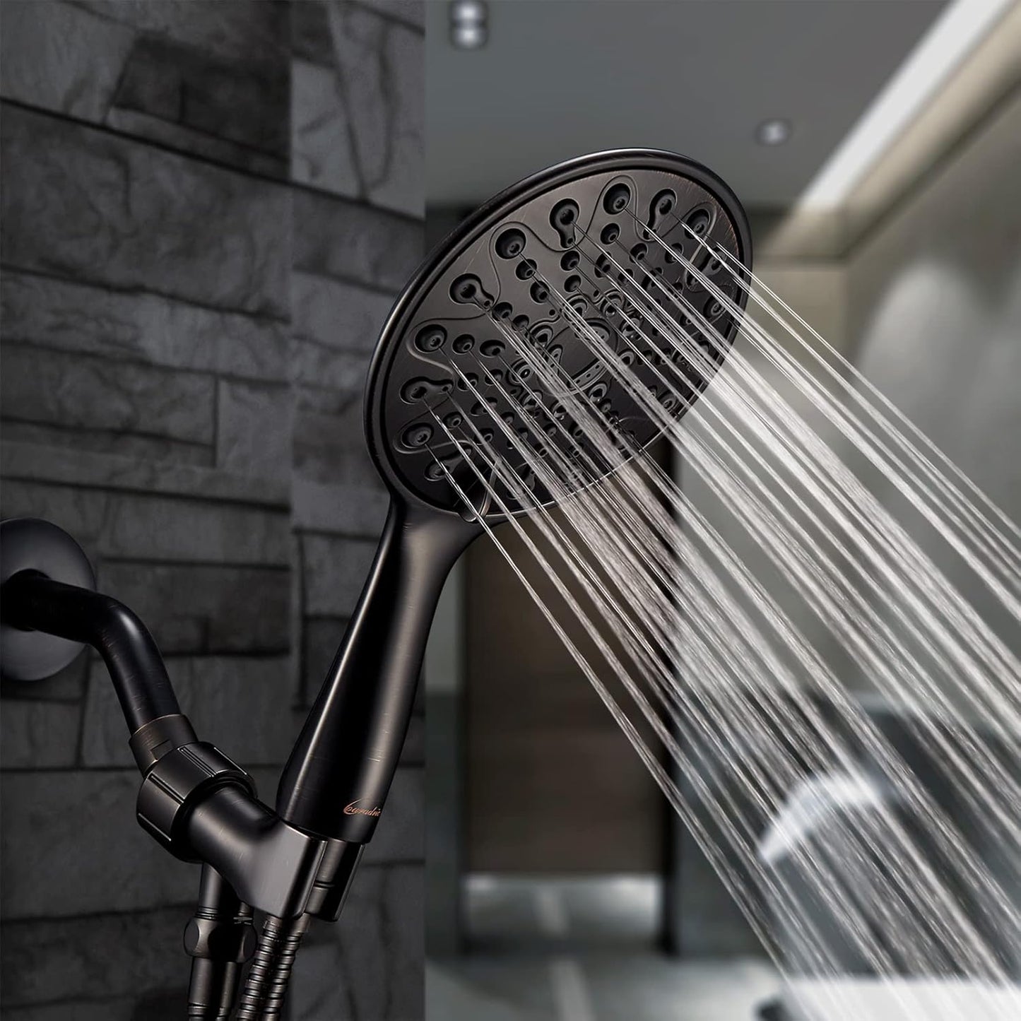 Handheld Shower Head, 6" Oil-Rubbed Bronze Face 6 Spray Setting Shower Head with High Pressure, Brass Swivel Ball Mount and Extra Long Flexible Stainless Steel Hose, 1.8 GPM for California