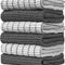 Pack of 6 Premium Bright Kitchen Towels Set - Striped Chef Weave Kitchen Hand Towels - Large, 380 GSM, Extra Absorbent - Dish Towels for Drying Dishes - Cotton Tea Towels - Kitchen Hand Towels - Grey