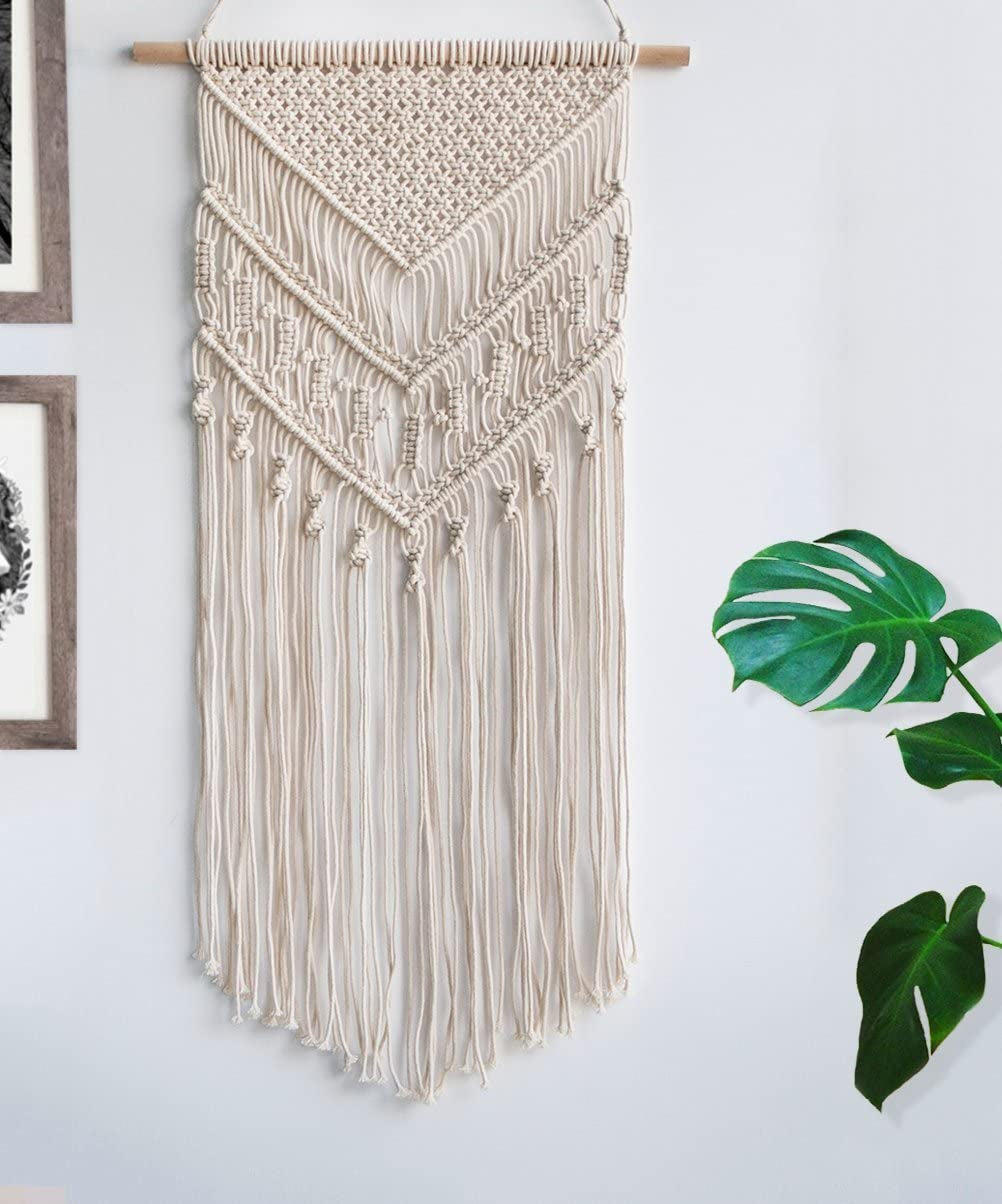 Macrame Woven Wall Hanging - Boho Chic Bohemian Home Geometric Art Decor - Beautiful Apartment Dorm Room Decoration, 16" W X 33" L