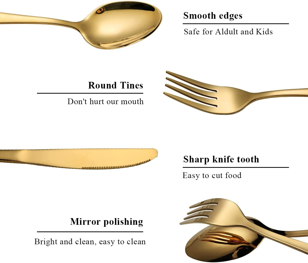 Flatware Set 20 Piece, Stainless Steel with Titanium Gold Plated, Golden Color Flatware Set, Silverware, Cutlery Set Service for 4 (Shiny Gold)