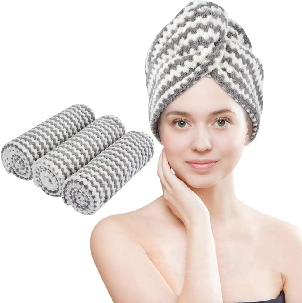 Microfiber Hair Towel Wrap anti Frizz Hair Turban Hair Drying Towel for Women Wet Hair Absorbent Hair Towel Wrap Head Wrap after Shower 10 X 25.5Inch 3Pack Gray