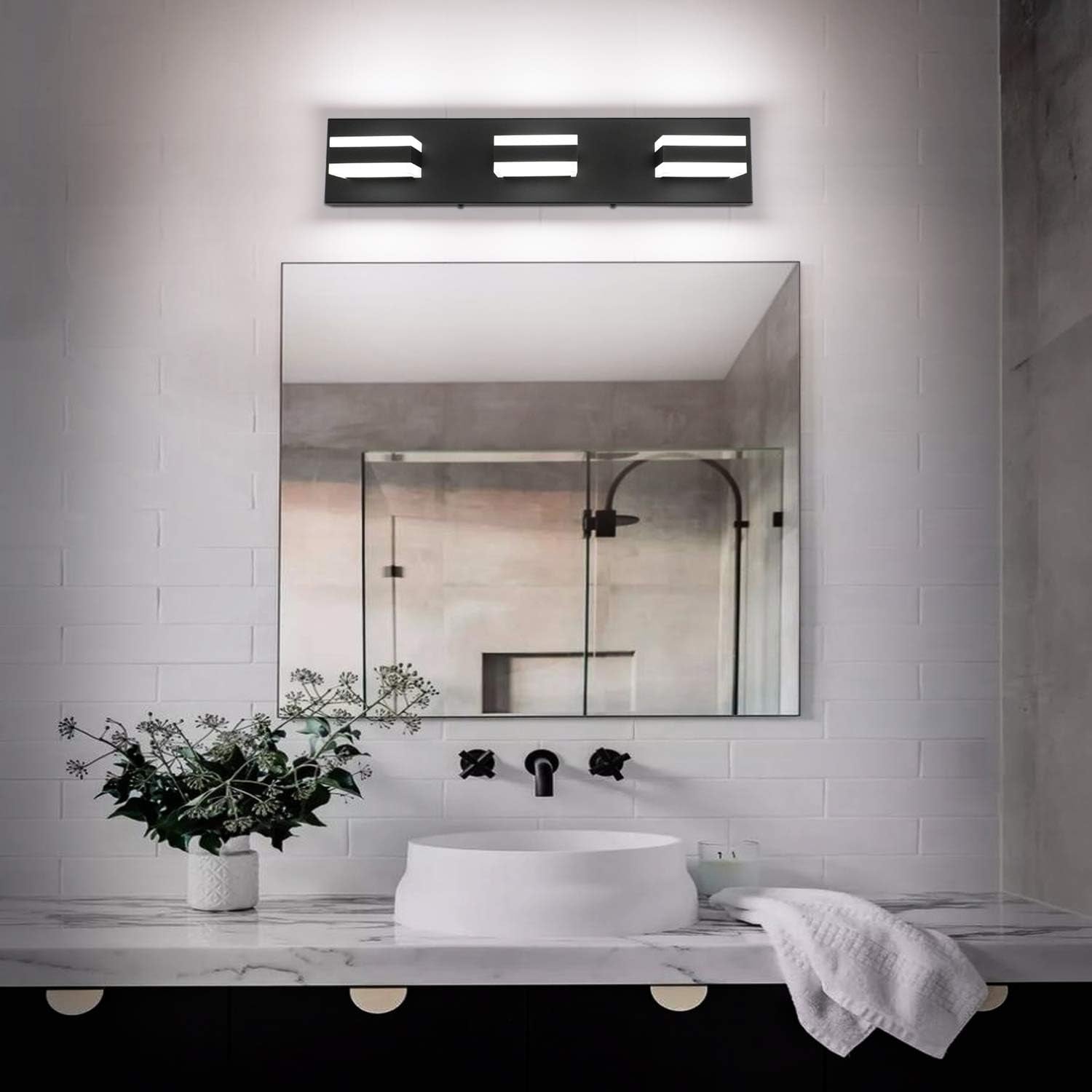 LED Dimmable Black Bathroom Vanity Light Fixtures over Mirror, 3 Lights Bathroom Lighting,Restroom Light,Modern Vanity Lights for Bathroom Bath Lights