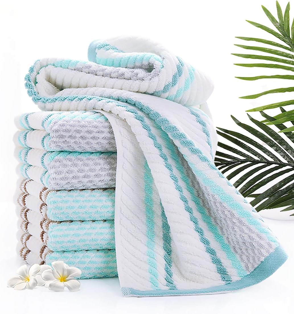 Hand Towels Set of 4 Striped Pattern 100% Cotton Soft Absorbent Decorative Towel for Bathroom 13.4 X 29.5 Inch (Green and Brown)