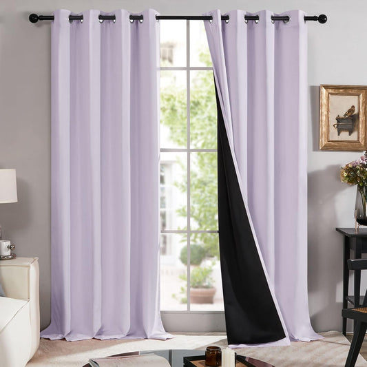 100% Blackout Curtains for Bedroom, Thermal Insulated and Noise Reducing Drapes, Room Darkening Window Curtains with Double Layer, Oeko-Tex Certified (Lavender, 52X84 Inch, 2 Panels)