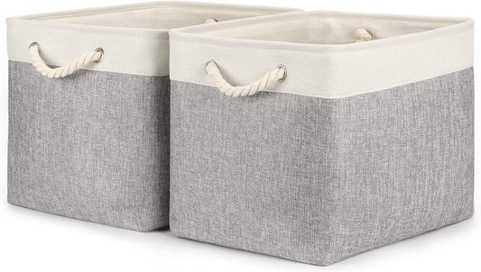 Storage Baskets for Organizing Large Storage Bins for Shelves 2 Pack 16X12 in Fabric Baskets for Blanket Nursery Toy Storage Collapsible Organizer Bins Closet Organizers Storage-Grey&White