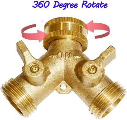 Garden Hose Y Valve Hose Splitter Brass Hose Splitter with Solid Brass Handle Brass Y Valve Water Garden Hose Adapter 2 Way Y Valve 3/4" GHT Thread Extra 4 Presure Washers (1)