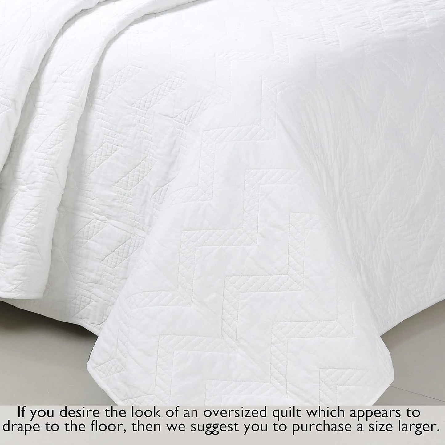 Geometric Modern Zig Zag Stitch Solid White 100% Cotton Quilt Bedding Set, Coverlet, Bedspread Lightweight for All Season (Chevron, King - 3 Piece)