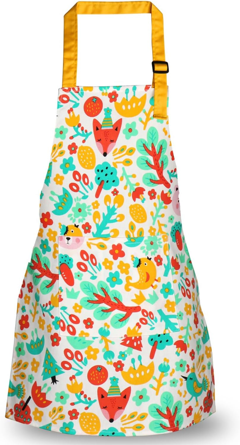 Kids Aprons, Cotton Children Aprons with Adjustable Neck Strap Child Chef Aprons