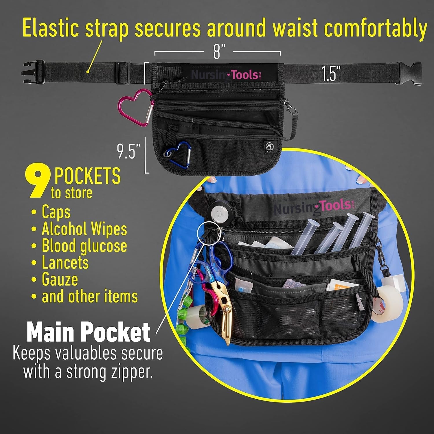 Kangapak Nurse Fanny Pack Multi Compartment Waist Organizer Tool Bag for Students, Practitioners & Medical Professionals