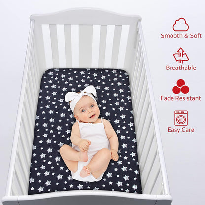 Baby Crib Sheets, Crib Sheets for Boys Girls, Baby Crib Fitted Sheet Snug Fit for Crib Mattress, Silky Soft Microfiber 52'' X 28'' Crib Sheet Fits Standard Size Crib, Black Star