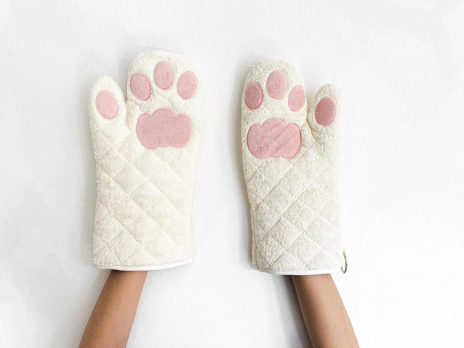 Oven Mitts Cat Paws - White and Pink