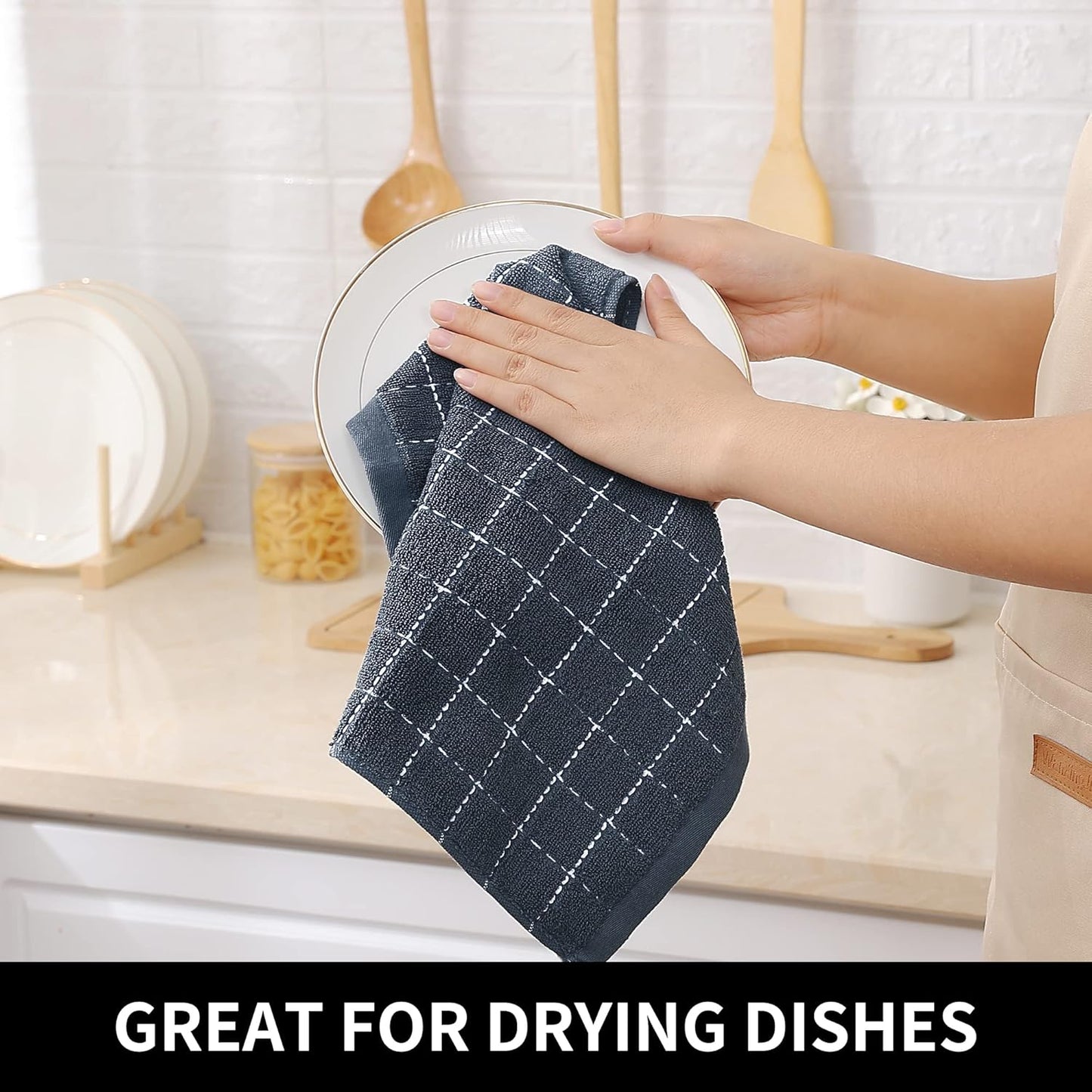 100% Cotton Terry Kitchen Dish Cloths, Ultra Soft and Absorbent Dish Towels for Kitchen, Suitable for Drying and Washing Dishes, 6 Pack, 12 X 12 Inches, Dark Grey