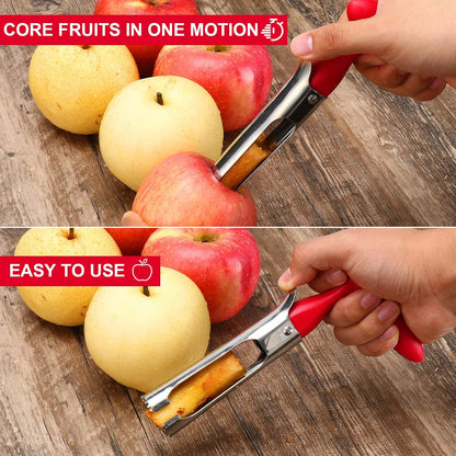 Premium Apple Corer Tool - Easy to Use and Clean - Sturdy Apple Core Remover with Sharp Serrated Blades - Stainless Steel Corers for Apple and Pear - Core Fruits with Ease(Red)