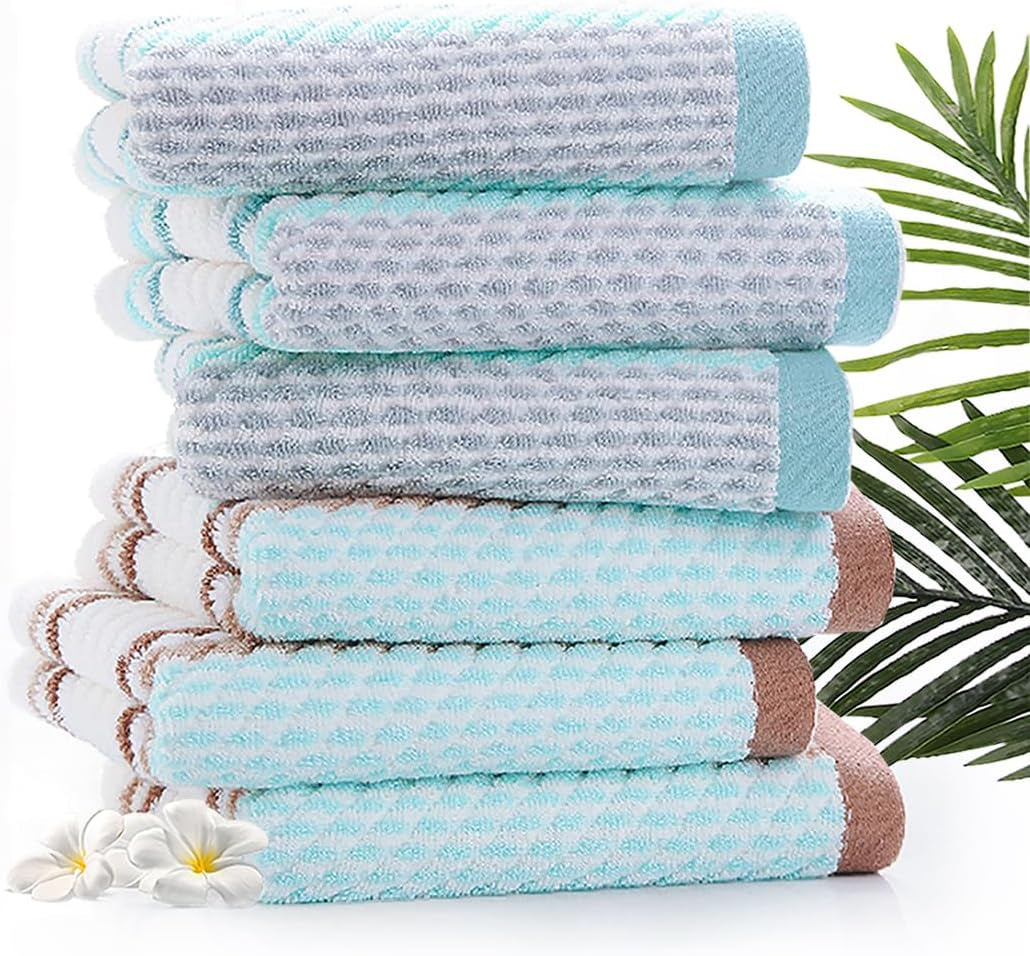 Hand Towels Set of 4 Striped Pattern 100% Cotton Soft Absorbent Decorative Towel for Bathroom 13.4 X 29.5 Inch (Green and Brown)