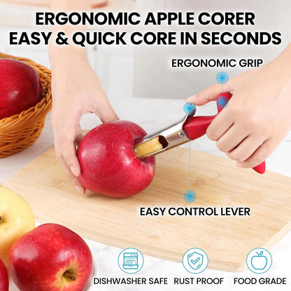 Premium Apple Corer Tool - Easy to Use and Clean - Sturdy Apple Core Remover with Sharp Serrated Blades - Stainless Steel Corers for Apple and Pear - Core Fruits with Ease(Red)