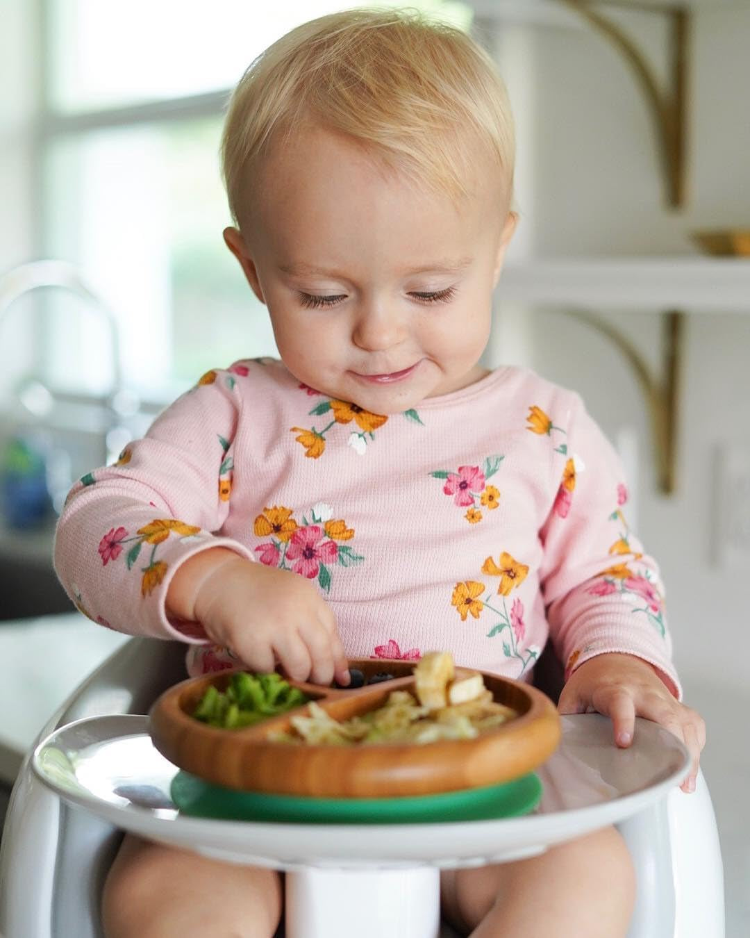 Baby Plates Divided Bamboo with Suction for Babies Kids Toddler Food with Silicone Spoon for Feeding (Green)