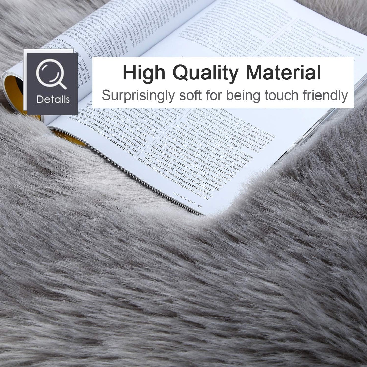 Luxury Fluffy Area Rugs Furry Rug for Bedroom Faux Fur Sheepskin Nursery Rugs Fur Carpet for Kids Room Living Room Home Decor Floor Mat, Rectangle 2Ft X 3Ft Grey