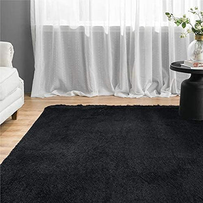 Shag Area Rug for Bedroom - Fluffy Black Rug for Living Room 4 X 5 Feet - Soft, Fuzzy, Black Shaggy Rugs for Bedroom