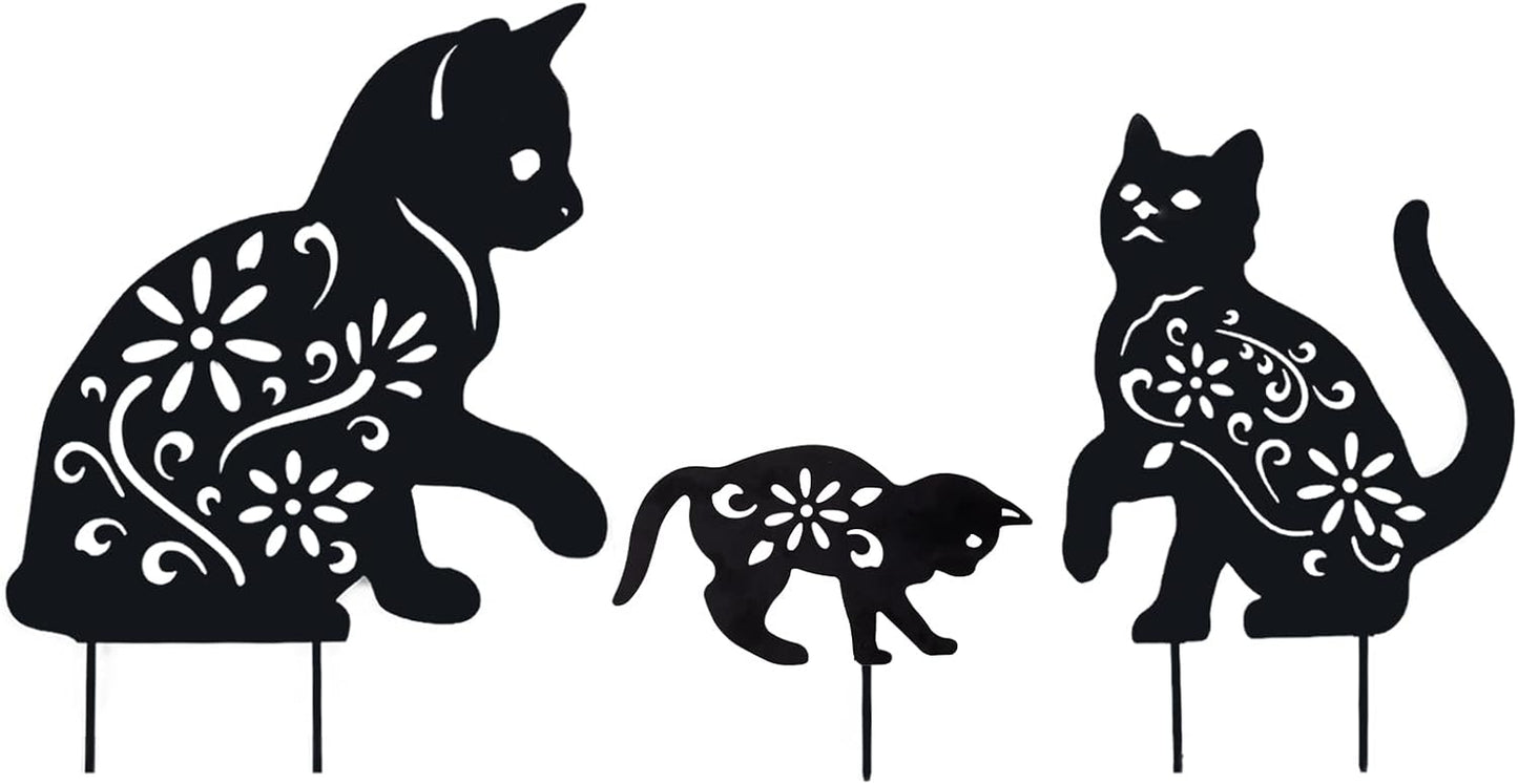 Cat Garden Metal Stakes - Black Cat Silhouette Stake for Yard, Garden Outdoor Spring Decor- Set of 3 Metal Animal Lawn Decorations, Cat Gifts for Cat Lovers