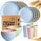 16-Piece Kitchen Wheat Straw Dinnerware Sets, Dinner Plates, Dessert Plate, Cereal Bowls, Cups, Unbreakable Plastic Outdoor Camping Dishes (Service for 4 (16 Piece with Flatware), Multicolor)