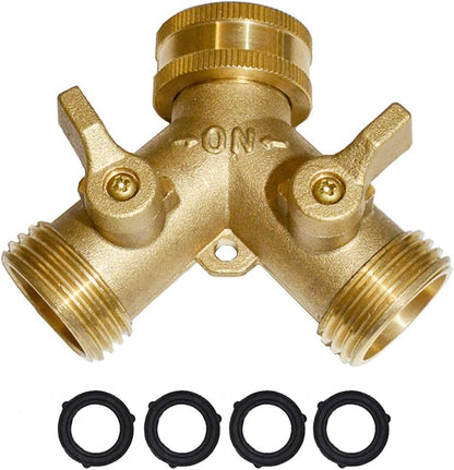 Garden Hose Y Valve Hose Splitter Brass Hose Splitter with Solid Brass Handle Brass Y Valve Water Garden Hose Adapter 2 Way Y Valve 3/4" GHT Thread Extra 4 Presure Washers (1)