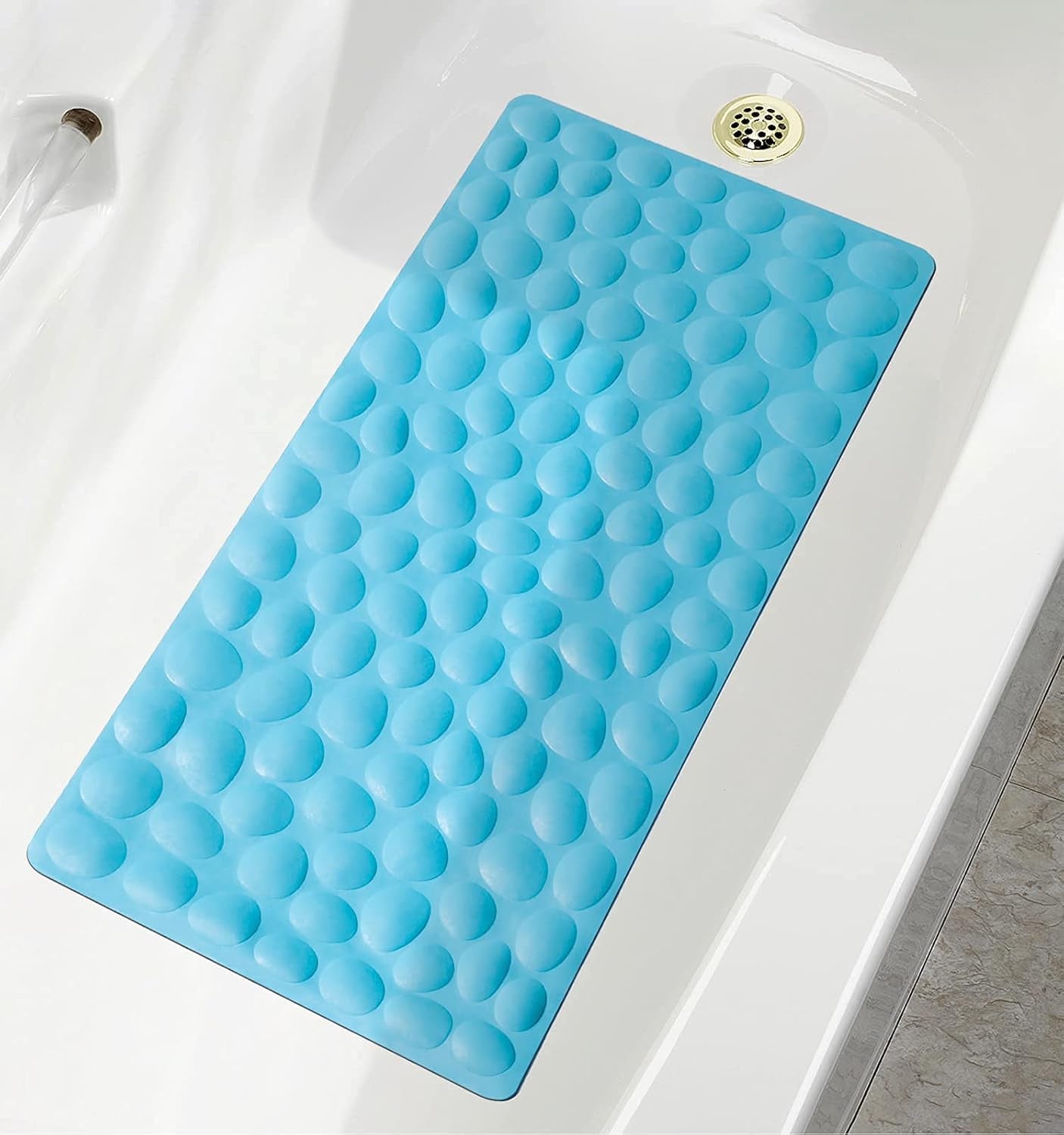 Baby Bath Mat: Bathmats for Bathtub Nonslip Bathroom Rubber Mat for Laundry, Tub Mats with Hundreds of Suction Cups for Kids, Elderly, 31.5X15.75 Inches (Blue)