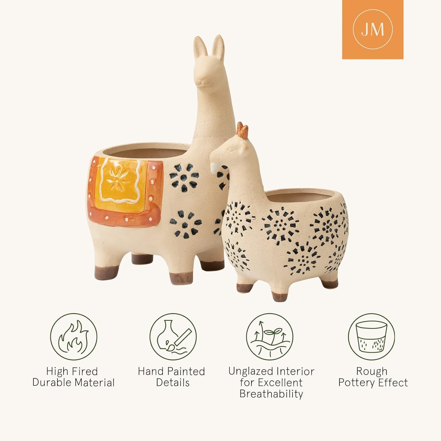 Ceramic Animal Succulent Planter Pots - 6.1 + 4.5 Inch Cute Alpaca/Llama & Goat Rough Pottery Unglazed Desktop Flower Plant Pots Indoor, Home Decor Gifts for Mom, Orange