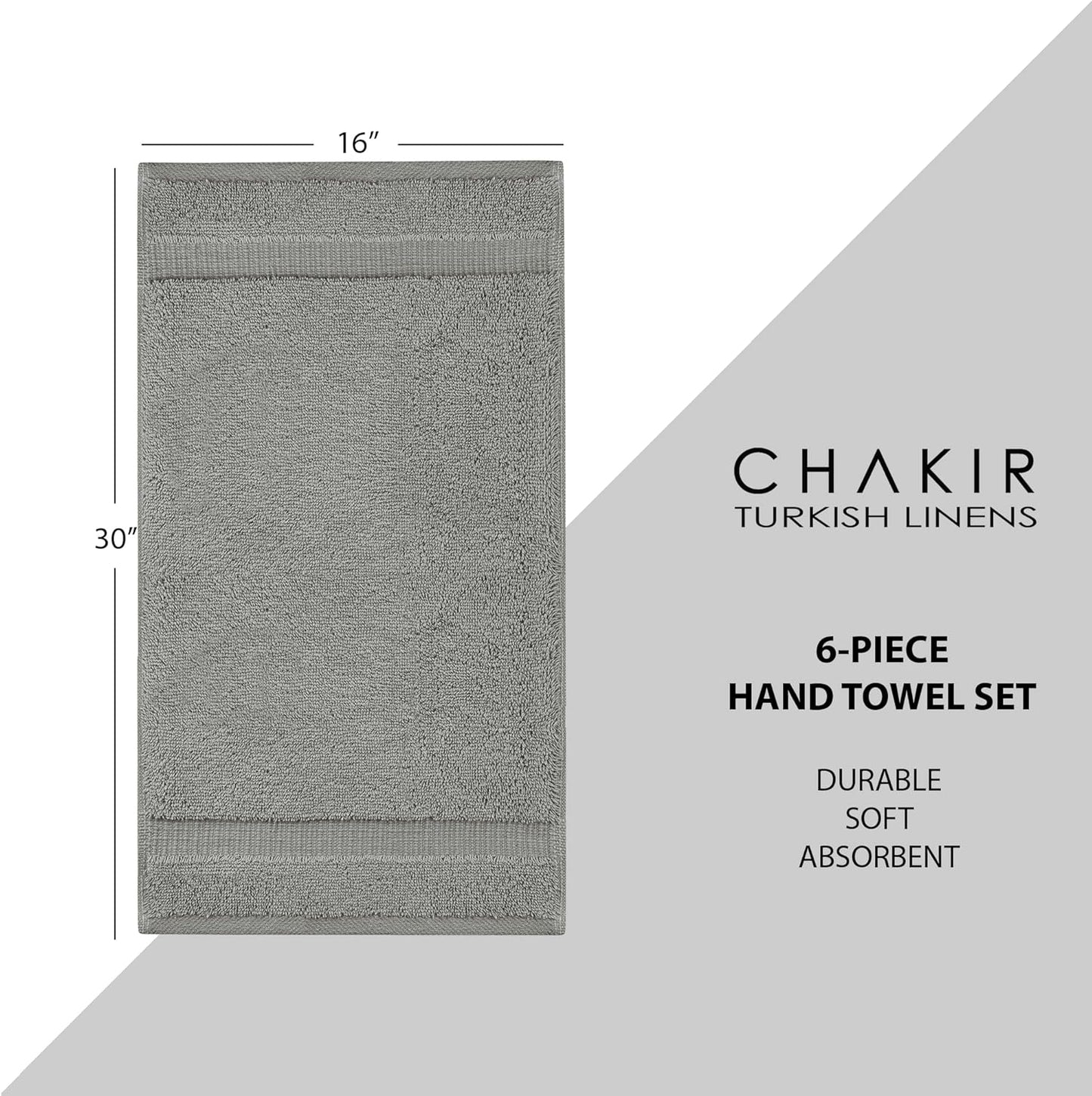 | Hotel & Spa Quality 100% Cotton Premium Turkish Towels | Soft & Absorbent (6-Piece Hand Towels, Gray)