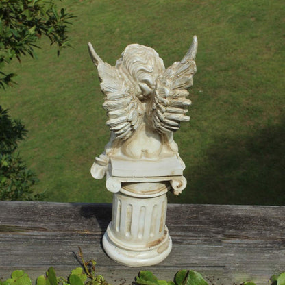 Set of 2 Cherub Angels on Roman Pillar Garden Statue Greek Column Angel Figurine Sculpture Indoor Outdoor Home Garden Decoration Antique Resin 9.8"