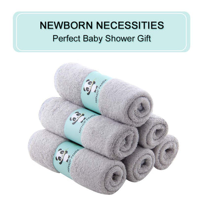 Baby Washcloths, Rayon Made from Bamboo - 2 Layer Ultra Soft Absorbent Newborn Bath Face Towel - Reusable Baby Wipes for Delicate Skin - Grey, 6 Pack